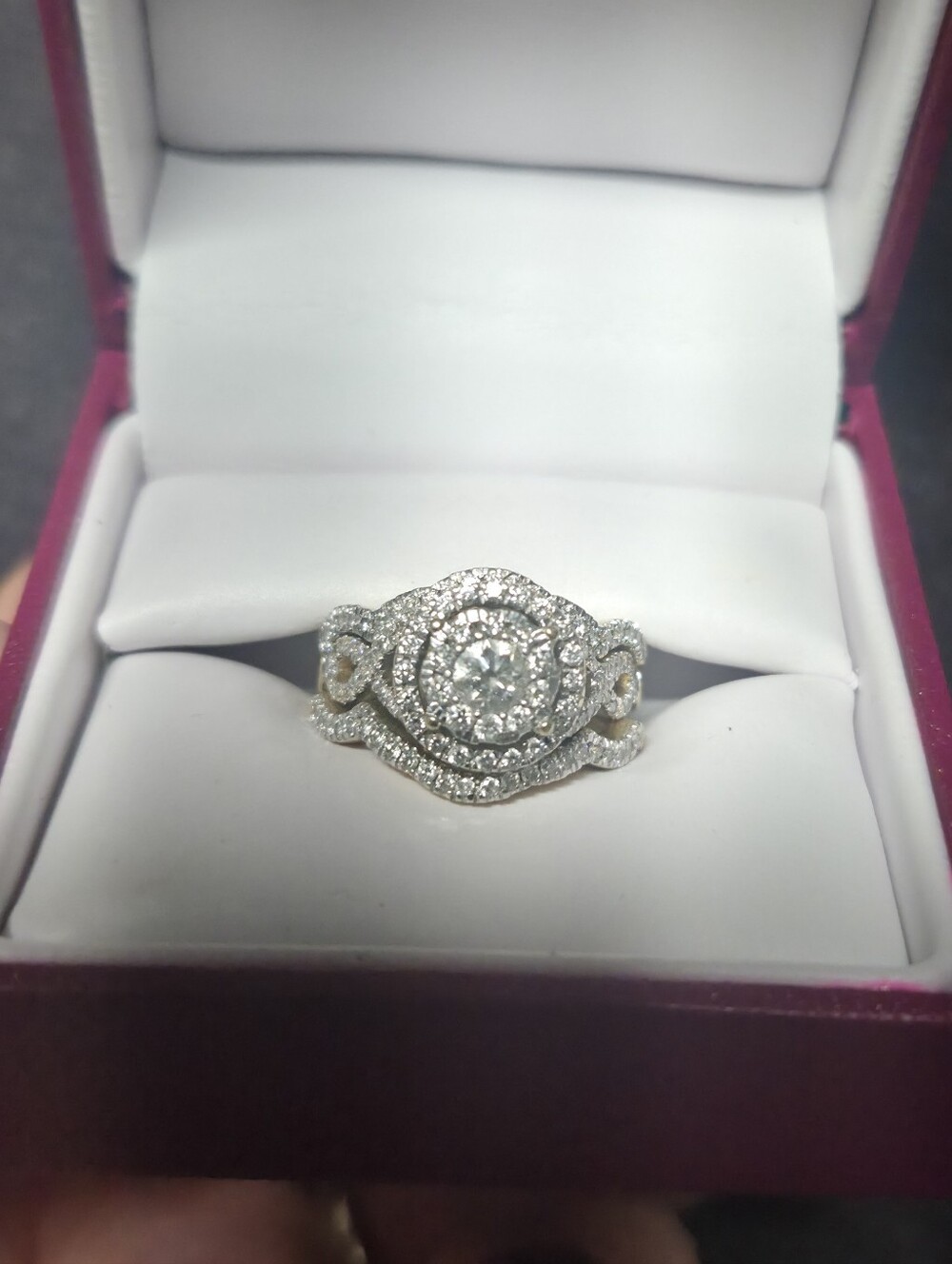 1 1/4 Ct Diamond Cluster Ring Diamond Halo Wedding Ring Set - 14k Gold